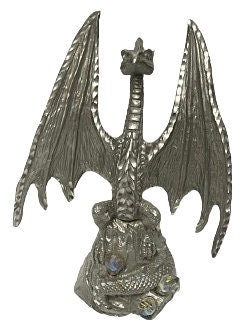 Majestic Star Gazing Pewter Dragon on Crystals - Enchanting Fantasy Art Collectible