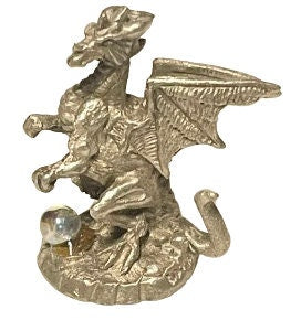 Majestic Pewter Regal Dragon with Crystal Ball - Enchanting 1.5-Inch Fantasy Sculpture