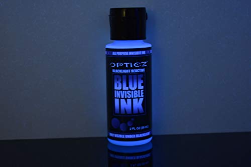 General Purpose Invisible Blue Blacklight Reactive Ink With Uv Marker Pen  And Keychain Blacklight For Glow Party Secret Message Escape Room Goodies  Bag (2 Ounce Bottle Kit) 