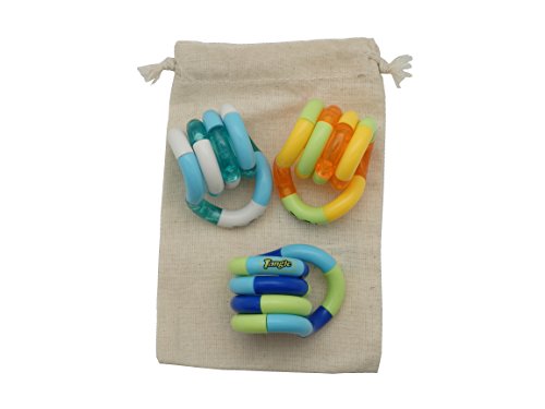 Set of 3! Tangle Jr. Original Fidget Toy in Cotton Drawstring Carry Storage Bag