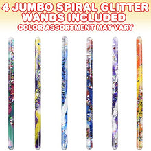 Jumbo Spiral Glitter Wands, Set of 4, Toy Wands for Kids with Mesmerizing Confetti, Calming Sensory Toys for Children, Kids’ Fidget Toys in Assorted Designs, Princess Party Favors
