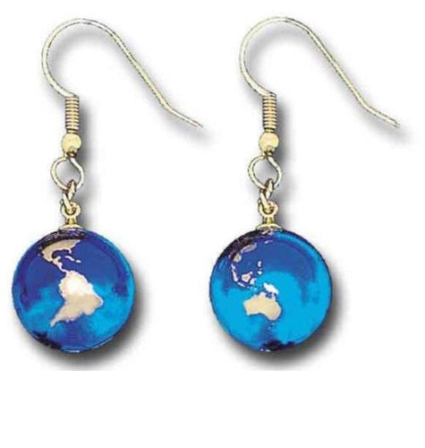 Blue Earth Marble Gold Continents Earrings